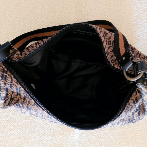 Vintage Fossil Purse Handbag Brown And Tan Cloth With Leather Trim - Picture 4 of 5